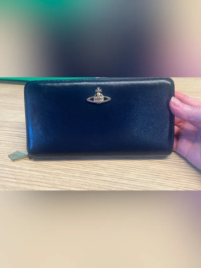 Vivienne Westwood Black Leather Zip Wallet With Gold Orb in blue Leather from Poshmark