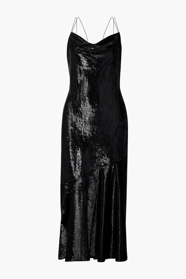 Rachel Zoe Metallic Velvet Draped Midi Dress in Black from THE OUTNET, photo 1 of 1