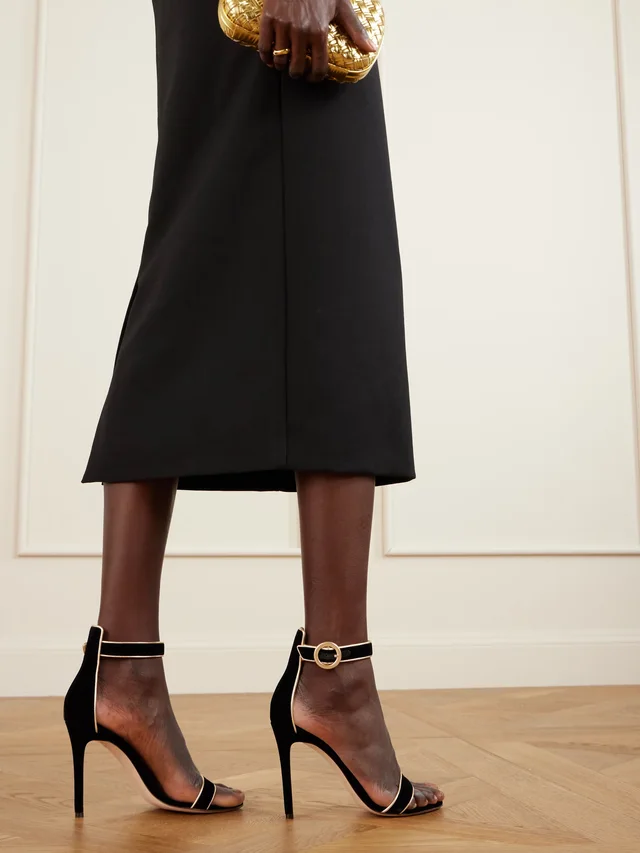 GIANVITO ROSSI Portofino 105 metallic leather-trimmed velvet sandals in Black, photo 2 of 2 from NET-A-PORTER (Canada)