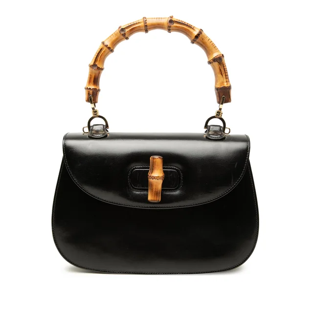 Black Gucci Calfskin Bamboo Night Satchel in Black Calfskin from Designer Revival