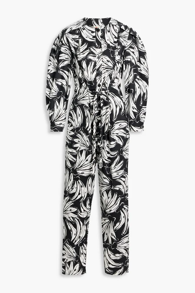 Farm Rio Printed Cotton-Blend Poplin Jumpsuit in Black from THE OUTNET, photo 1 of 1