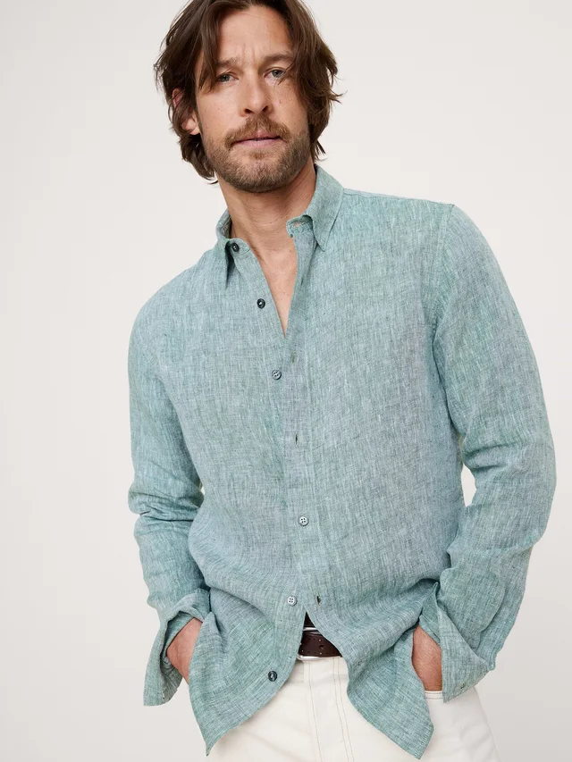 Banana Republic Slim-Fit Linen Shirt in Green from Banana Republic (Canada), photo 1 of 1