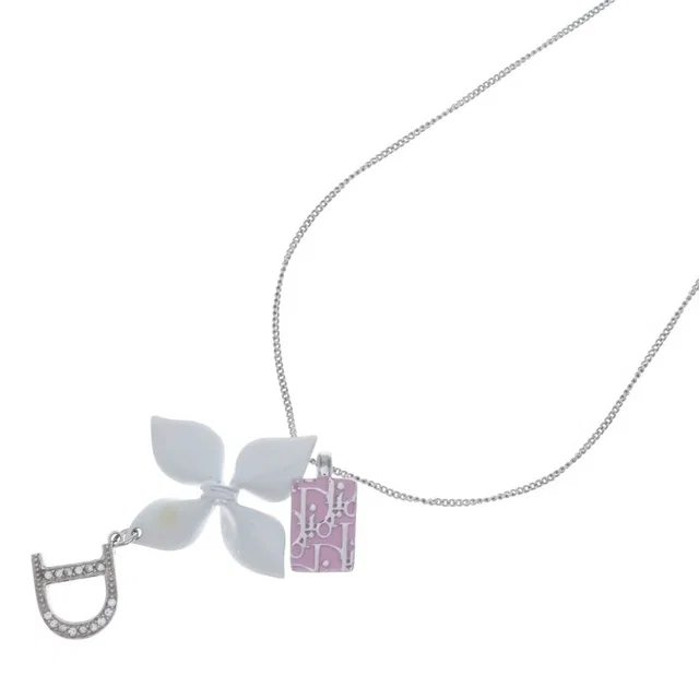 Dior Flower Motif D Logo Charm Pendant Chain Silver Pink in White from The Reluxe