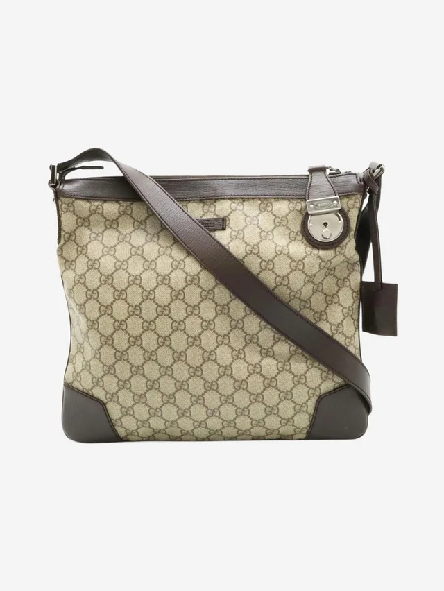 Gucci Brown GG Supreme canvas and leather shoulder bag in Brown Canvas from Sign of the Times
