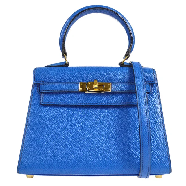 Hermès 1993 Mini Kelly 20 SELLIER Blue France Courchevel in Blue Calfskin from AMORE Vintage Tokyo