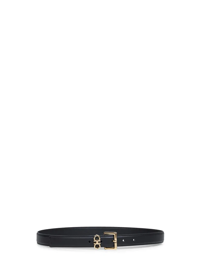 Ferragamo Double Gancini Belt — Black Calf Leather in Black Calfskin from HEWI