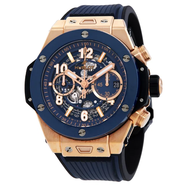 Hublot Big Bang Unico Chronograph Automatic Blue Dial Mens Watch 421.OL.5180.RX in blue|gold|pink Satin from Jomashop.com