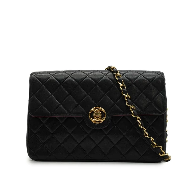 Chanel Vintage Matelasse Circle Coco Chain Shoulder Bag Black Lamb Skin Gold Hardware from Luxury Promise
