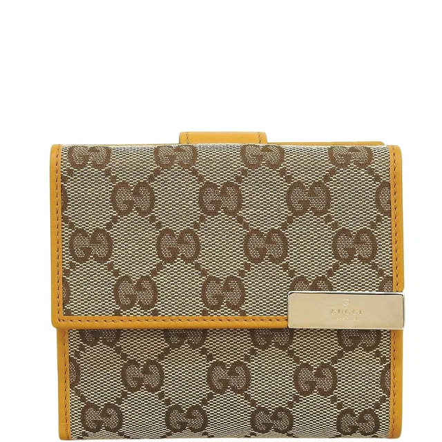 Gucci Canvas GG Pattern Compact Wallet Beige/Mustard in Beige Canvas from VINTAGE QOO TOKYO
