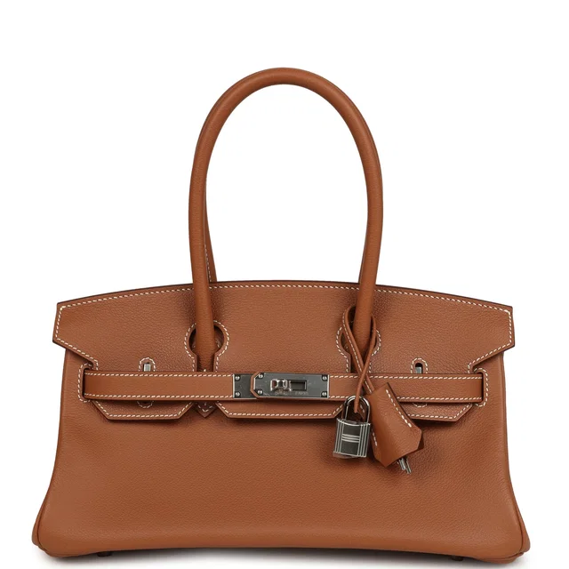 Hermès Shoulder Birkin Light 29 Gold Evercolor Palladium Hardware in Gold Goatskin from Madison Avenue Couture