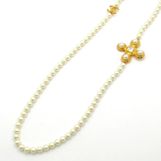 Chanel Necklace CC Logo White Gold in White from The Reluxe