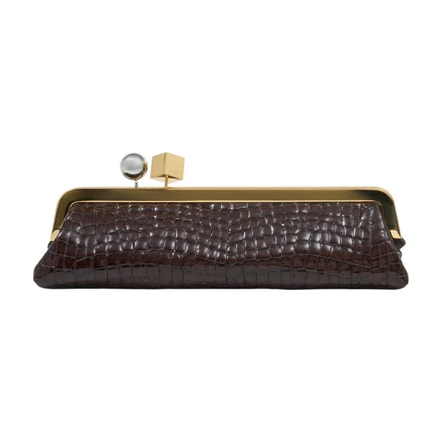 Jacquemus Crocodile-Embossed Goatskin Clutch — Brown in Brown Goatskin from HEWI