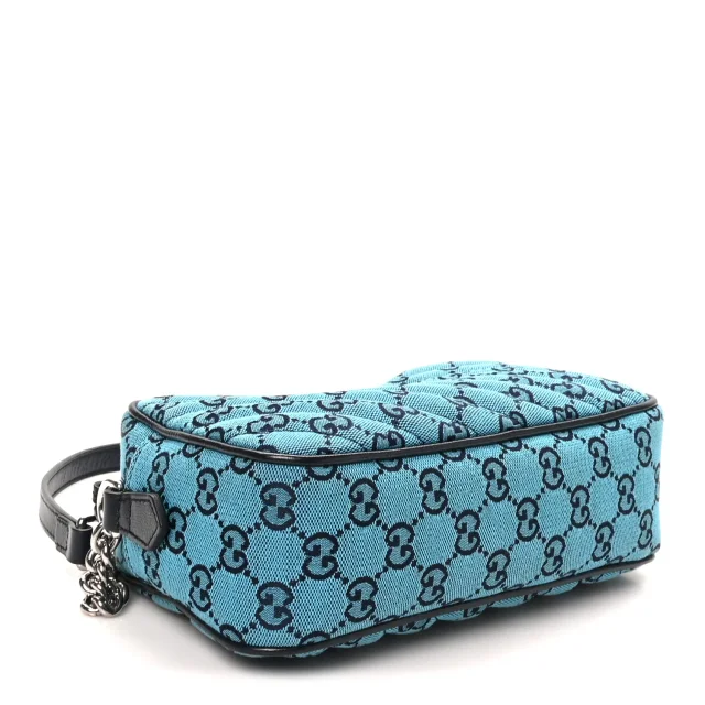 Gucci Monogram Multicolor Matelasse Diagonal Small GG Marmont Chain Shoulder Bag Light Blue in Blue Coated canvas from FASHIONPHILE, photo 4 of 10