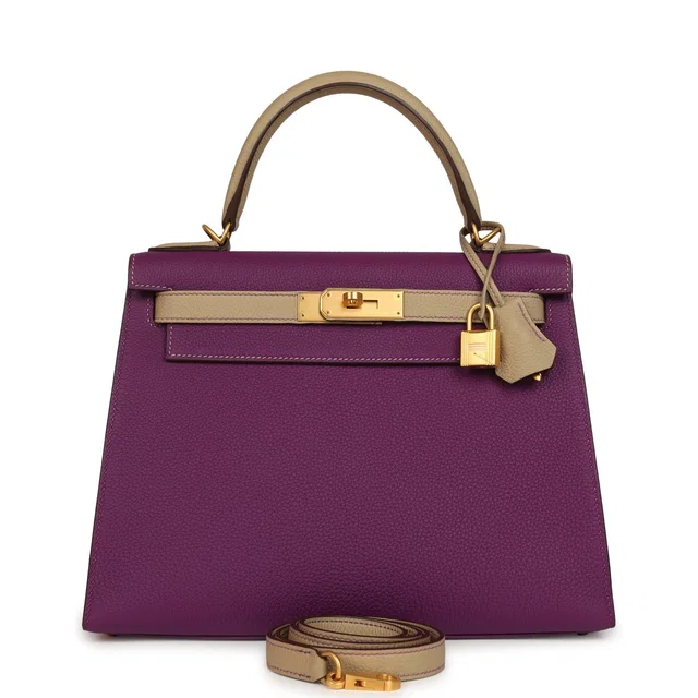 Hermès Special Order (HSS) Kelly Sellier 28 Anemone, Trench Togo Brushed Gold Hardware in Togo leather from Madison Avenue Couture