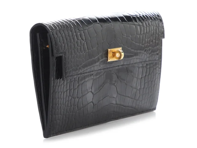 Hermès Black Shiny Alligator Kelly Pocket Long Wallet in Black Crocodile from Ann's Fabulous Finds, photo 5 of 10