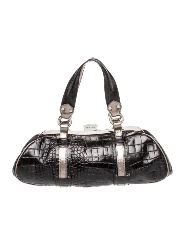 Etro Embossed Leather Top Handle Bag in black Leather from The RealReal