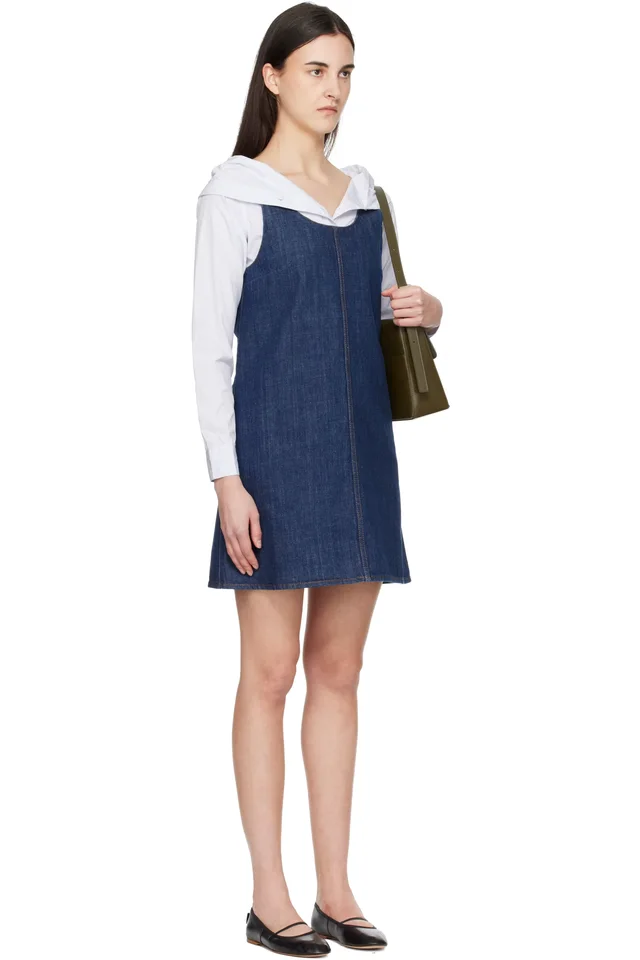 AMI Paris Blue Cotton Short Strapped Denim Minidress, photo 2 of 5 from SSENSE