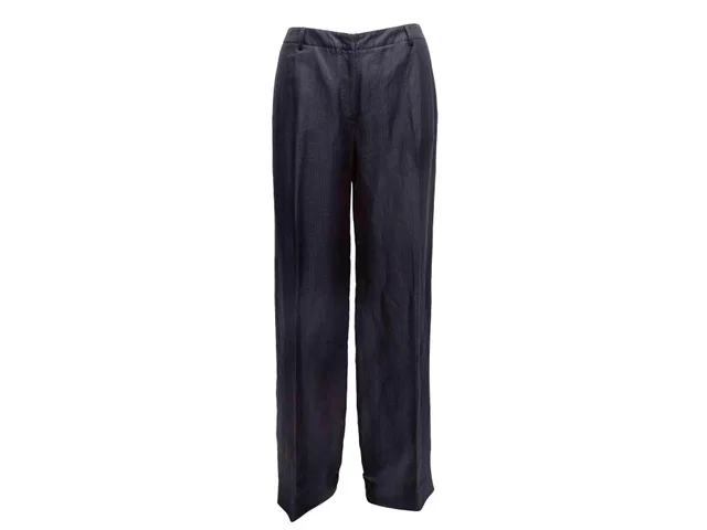 Navy Giorgio Armani Linen-Blend Textured Trousers Size IT 46 in Navy from Designer Revival