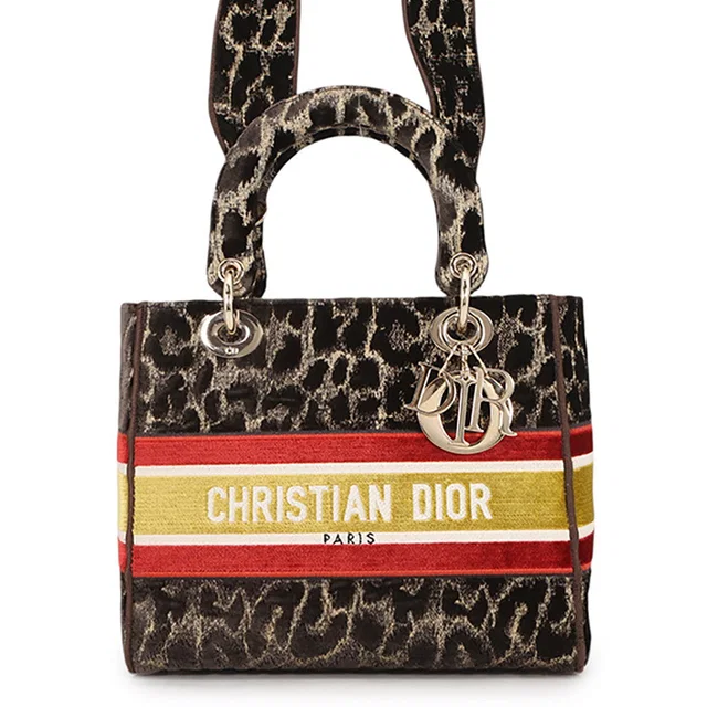 Dior Lady D-Light 2WAY Bag Brown/MulticolorM0565OTGT_M918 Velvet Size Medium in Brown Velvet from GALLERY RARE