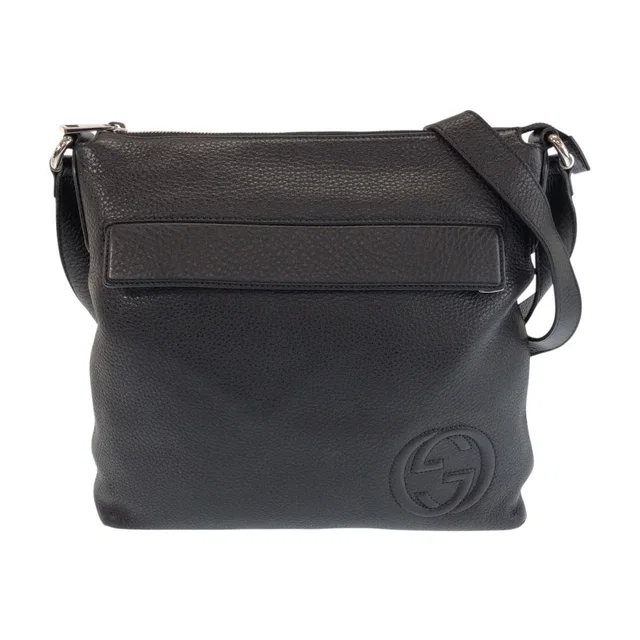 Gucci Interlocking G Black Silver Leather Shoulder Bag in Black Leather from The Reluxe
