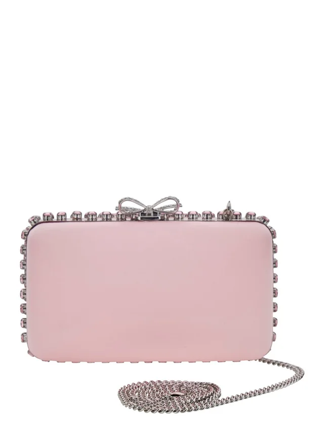SELF-PORTRAIT "PINK SATIN CRYSTAL CLUTCH BAG" Pink Clutch Bag with crystals on the front in satin for women in Pink, photo 8 of 10 from Gaudenzi Boutique