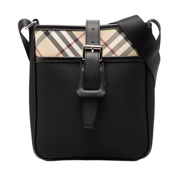 Black Burberry Nova Check Trimmed Canvas Crossbody in Black Canvas from Designer Revival
