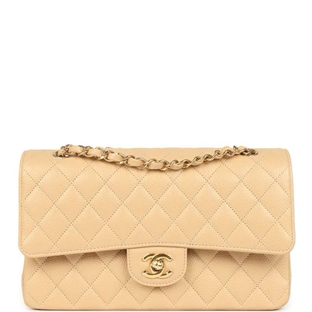Chanel Medium Classic Double Flap Beige Clair Caviar Gold Hardware in Beige Caviar leather from Madison Avenue Couture