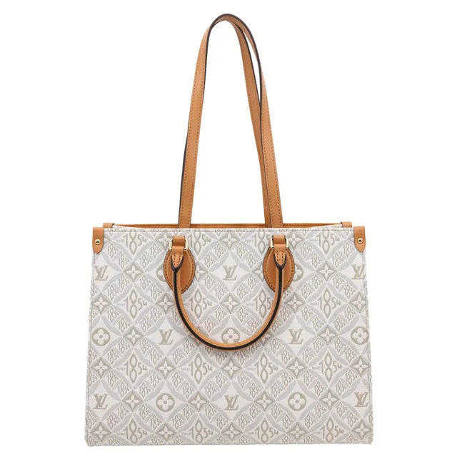 Louis Vuitton Since 1854 Onthego MM Jacquard Shoulder Bag Off White in White Leather from Dallas Designer Handbags