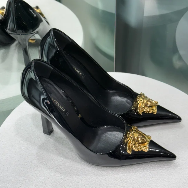 Versace Medusa Head Black Pumps Sz 38 in Black from Revivre Luxury Consignment