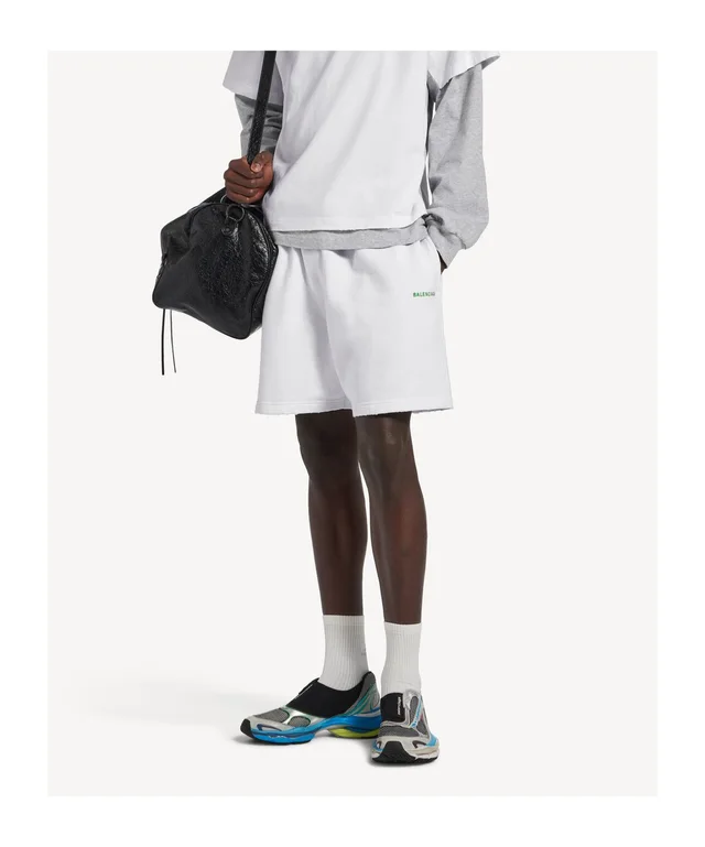 Men's Balenciaga Back Relaxed Fit Shorts in White/apple Green, photo 2 of 4 from SENSER