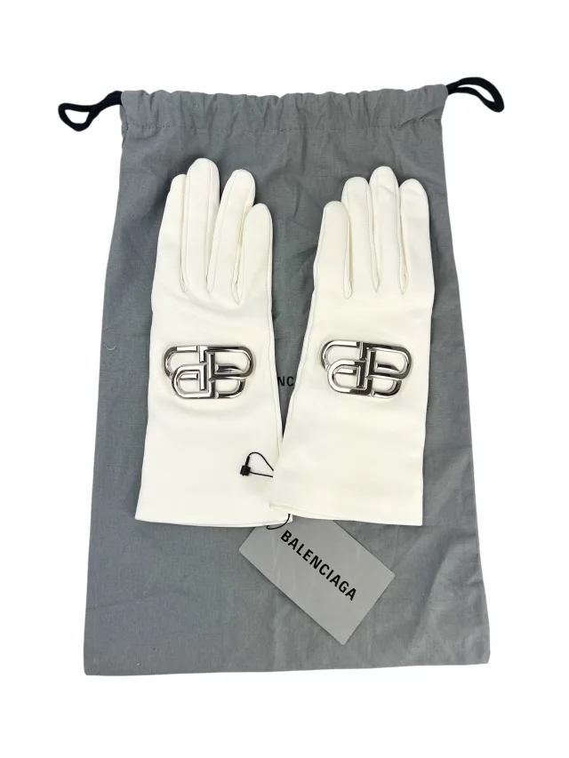 Balenciaga Giant BB Metal Logo Gloves in White Lambskin from Season 2 Consign, photo 6 of 6