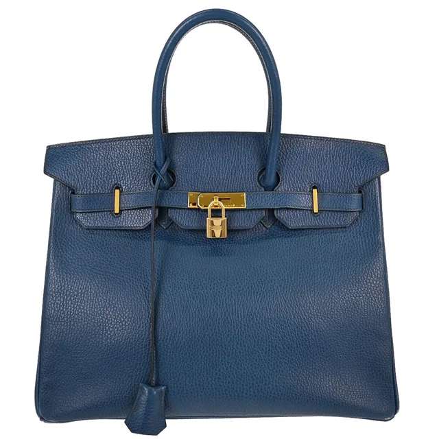 Hermès Blue Ardennes Birkin 35 Handbag in Blue Leather from AMORE Vintage Tokyo