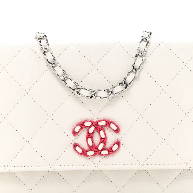 Caviar Quilted Chanel 19 Wallet on Chain WOC White Pink in White Caviar leather from FASHIONPHILE, photo 9 of 12