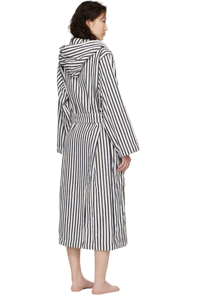 Tekla White & Navy Terry Hooded Bathrobe, photo 3 of 4 from SSENSE
