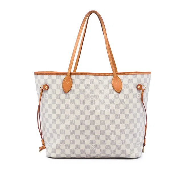 White Louis Vuitton Damier Azur Neverfull MM Tote Bag in White Canvas from Designer Revival