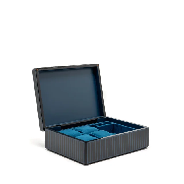 Hermès Facettes Lion Watch Box Lacquered Wood with laser engraving/Velvet Lambskin Blue Ocean in Blue Lambskin from EMIER