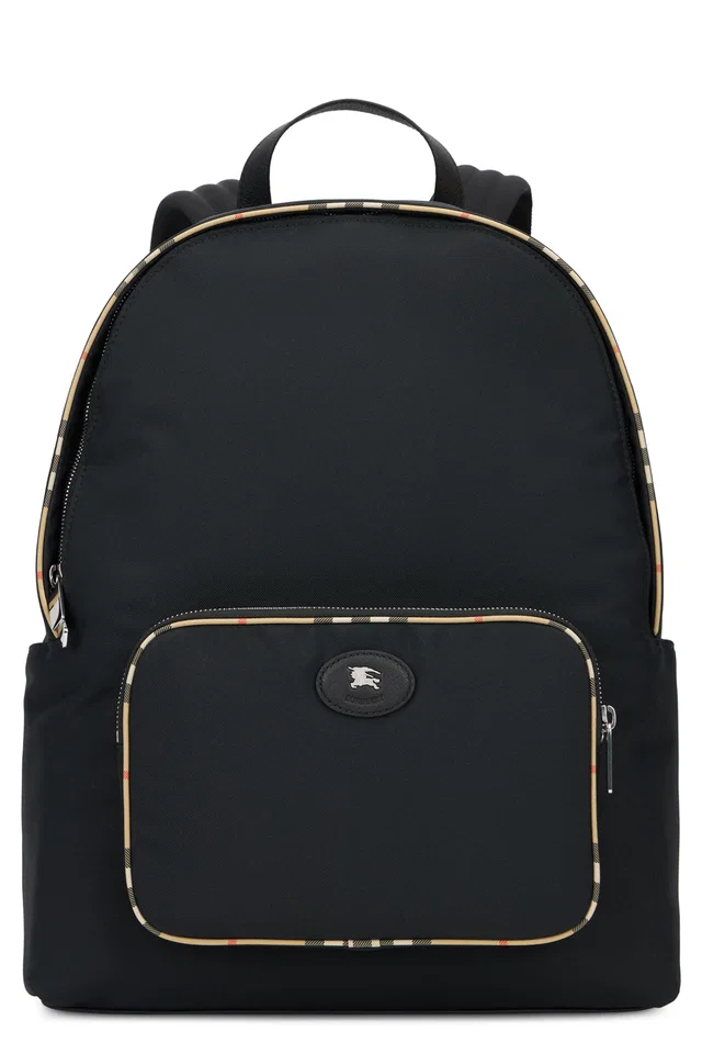 Burberry Tartan-Trimmed Polyester Backpack — Black in Black from HEWI