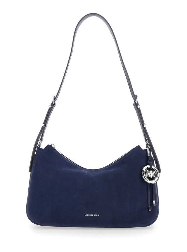 Michael michael kors 'Nolita Medium' Blue Shoulder Bag with Logo Charm and Adjustable Strap in Suede Women in Blue 100% Cow Leather, photo 2 of 11 from Gaudenzi Boutique