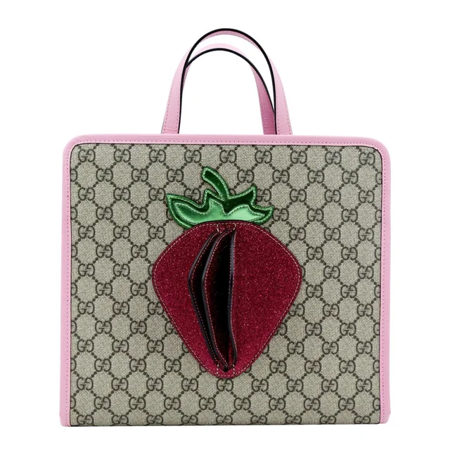 Gucci Children's 3D Strawberry GG Supreme Canvas Tote Bag Beige 630589 in Beige Canvas from Dallas Designer Handbags