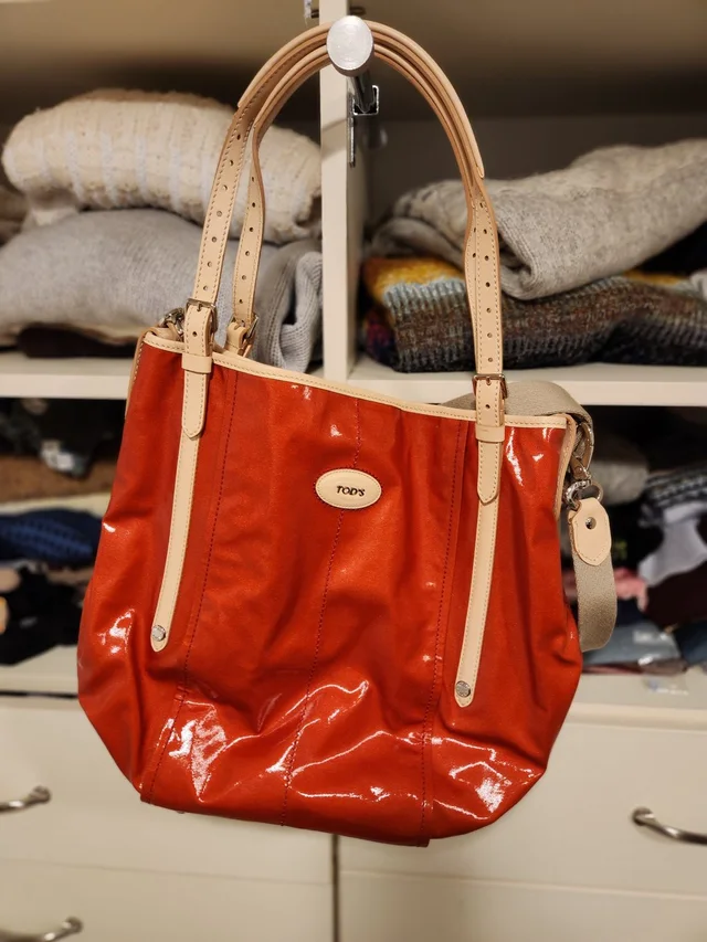 Tod's Red Patent Leather Tote With Beige Trim in neutral|red|brown Patent leather from Poshmark
