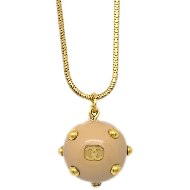 Chanel Ball Pendant Necklace Gold in Gold Resin from AMORE Vintage Tokyo