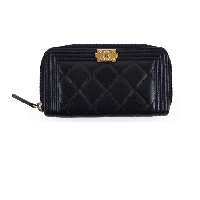 Chanel Boy Zip Around Wallet Black in Black Lambskin from The Purse Affair