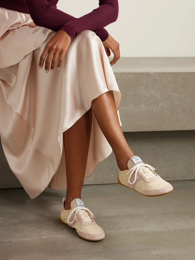 CHLOÉ Kick suede-trimmed shell sneakers in Beige, photo 2 of 2 from NET-A-PORTER (Canada)