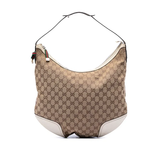 White Gucci Large GG Canvas Web Princy Hobo in White Canvas from Designer Revival