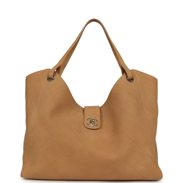 Chanel Maxi Shopping Bag Beige Grained Nubuck Calfskin Light Gold Hardware in Beige Calfskin from Madison Avenue Couture