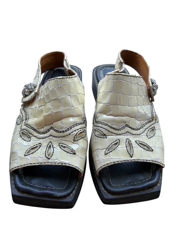 GANNI Women’s Cream Croc-Embossed Slide Sandals Eu 38 in black Crocodile from Poshmark