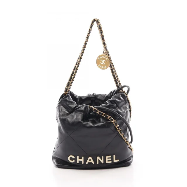 Chanel Shoulder Bag 22 Mini Black Lambskin 22 Quilted Chain in Black Lambskin from The Reluxe