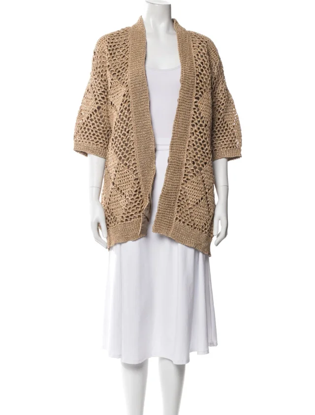 Brunello Cucinelli Open Front Sweater w/ Tags in brown|red from The RealReal