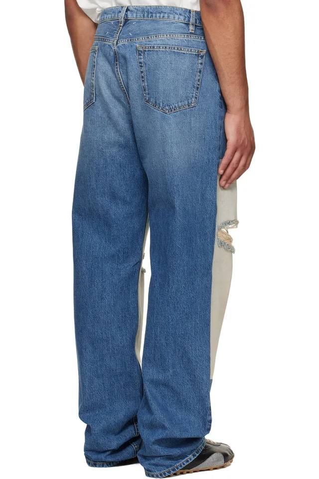 Maison Margiela Blue Patched Panel Straight Jeans, photo 3 of 4 from SSENSE