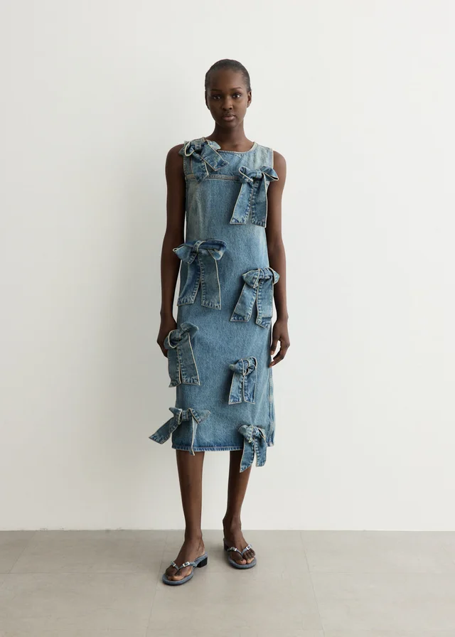 Ganni Tint Rigid Denim Bow Dress in Blue from Incu, photo 1 of 1